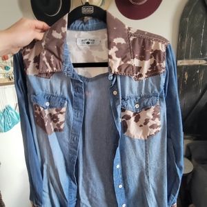 Crazy Train denim shirt with cowhide